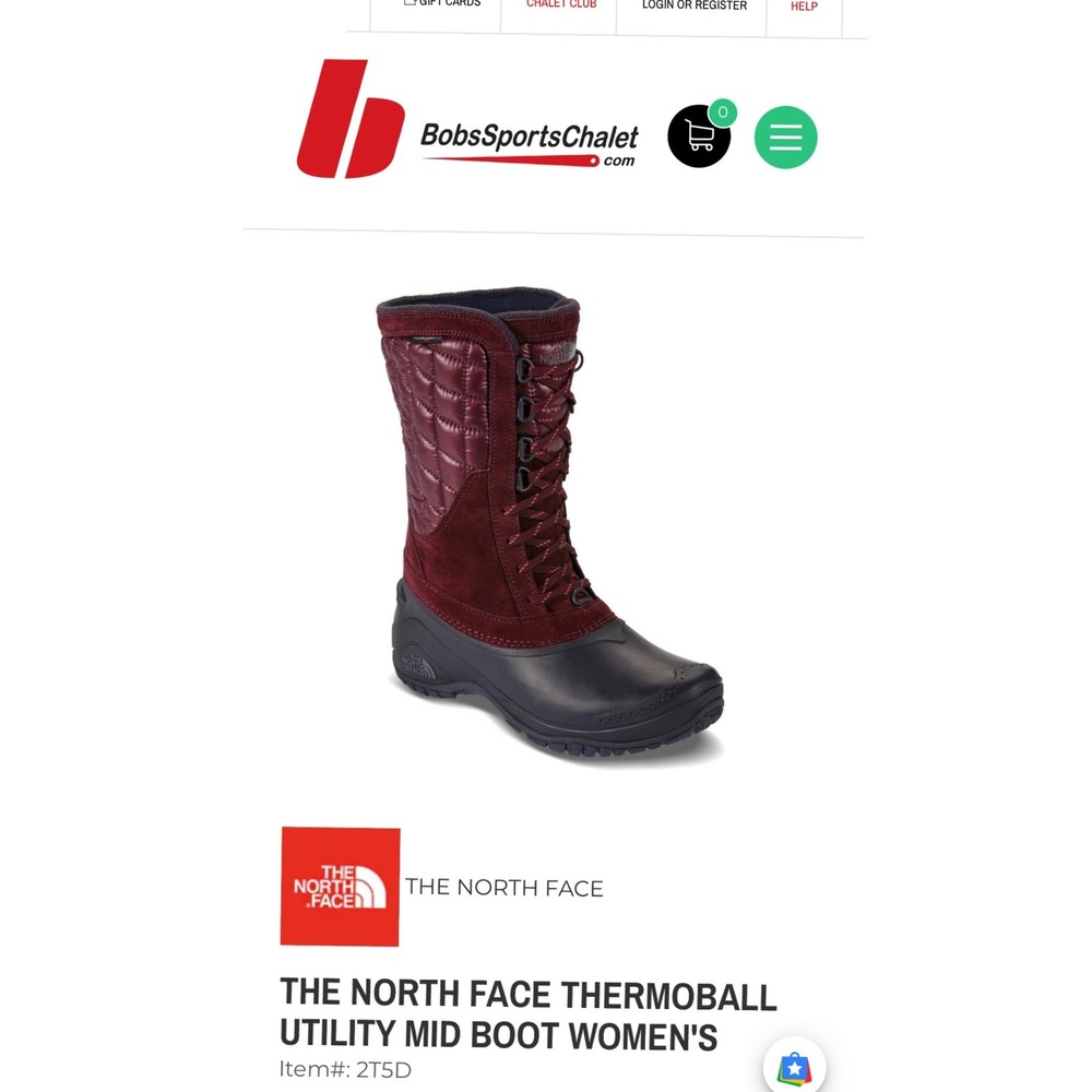 The North Face‎ ThermoBall Utility Mid Boot Womens Burgundy Black Winter Snow 9